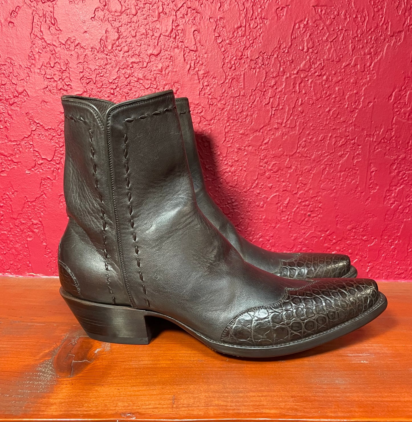 Espresso Cheval and Crocodile Ankle Zip