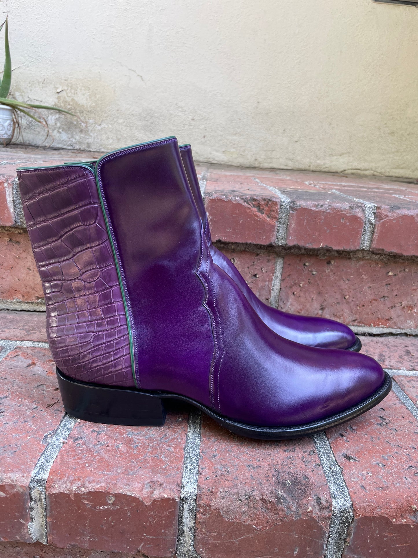 Purple Shell Cordovan with Violet Gator Belly Ankle Zip