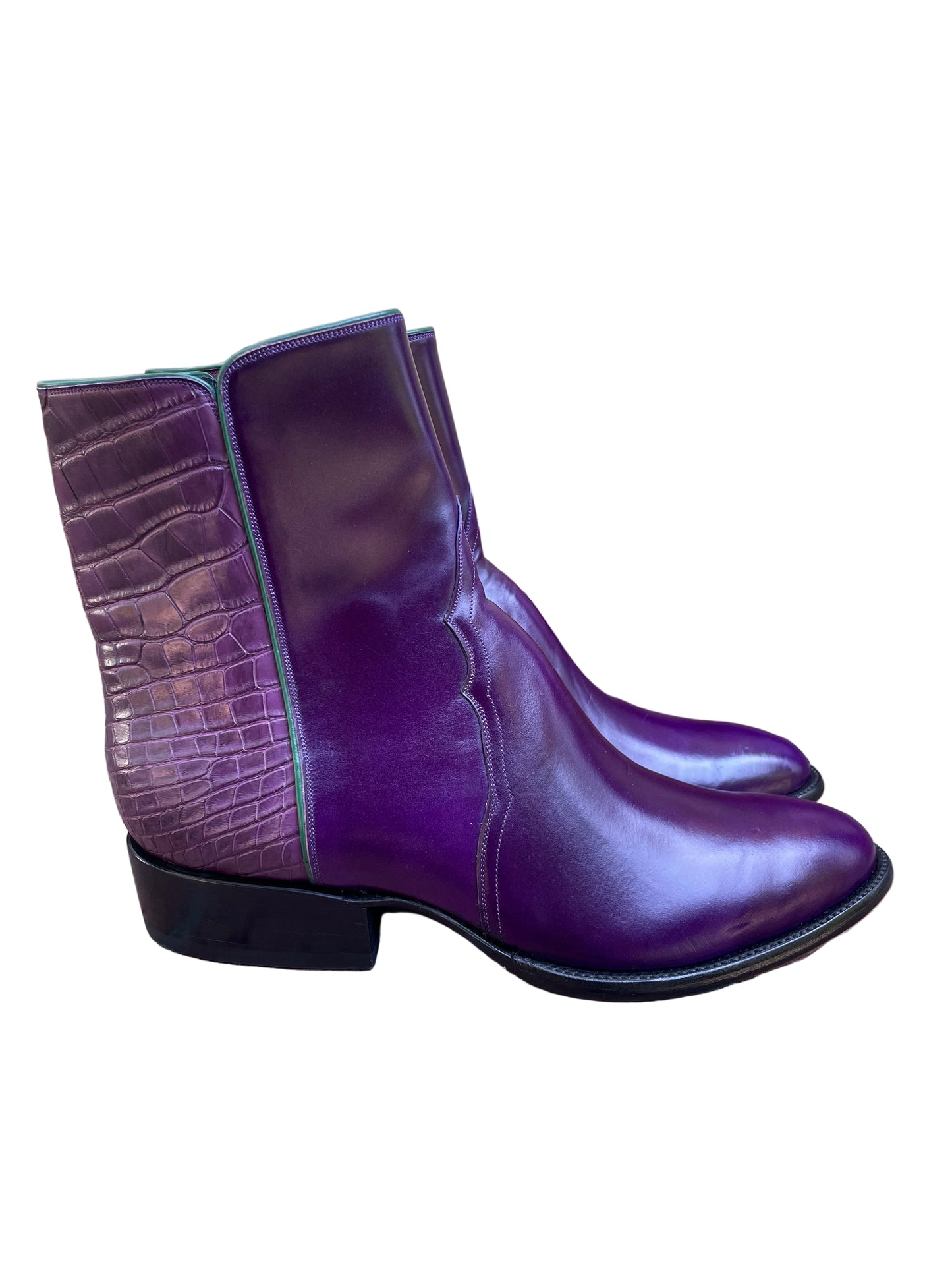 Purple Shell Cordovan with Violet Gator Belly Ankle Zip