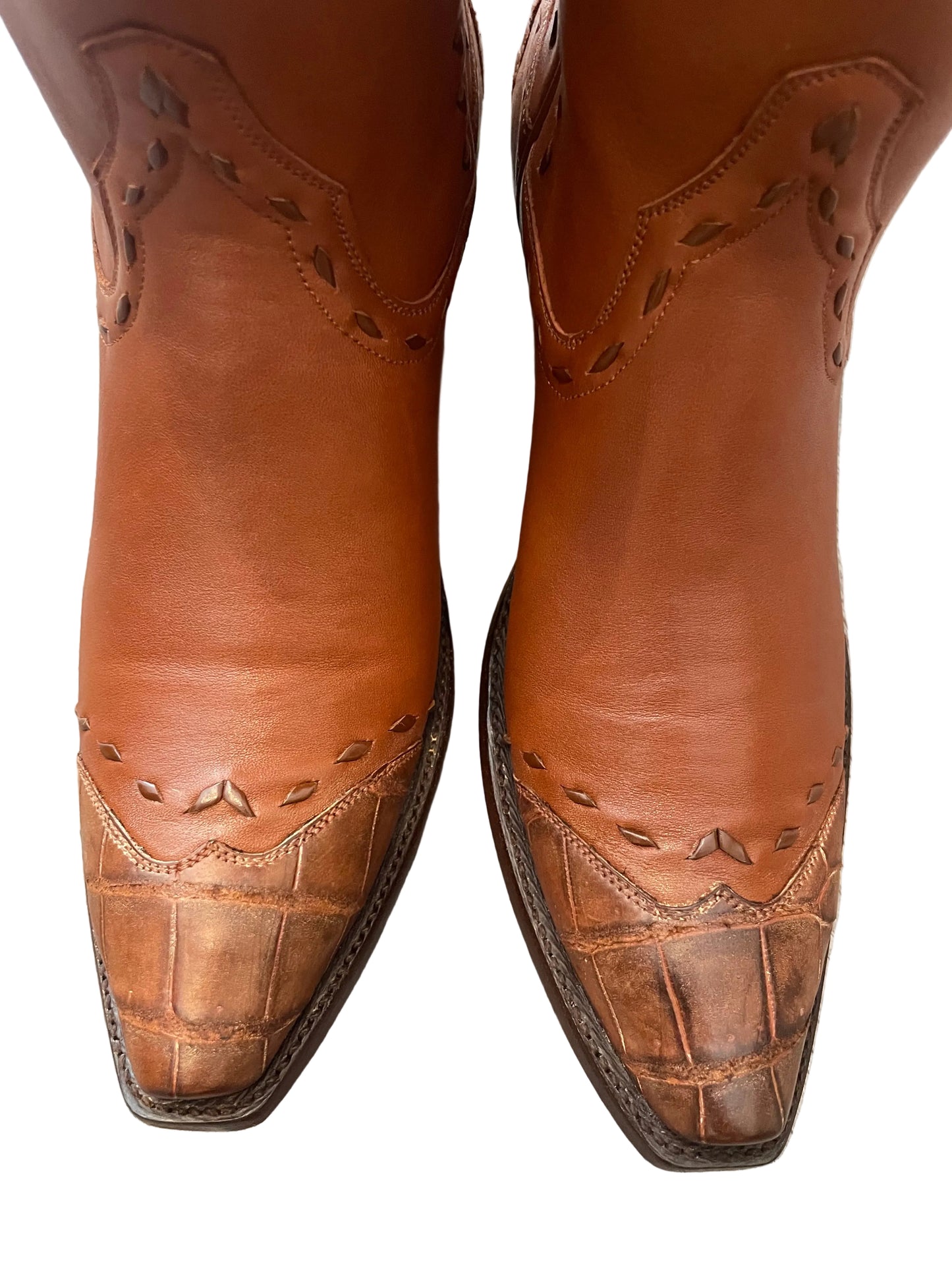 Calfskin Western with Gator Trim in Cognac
