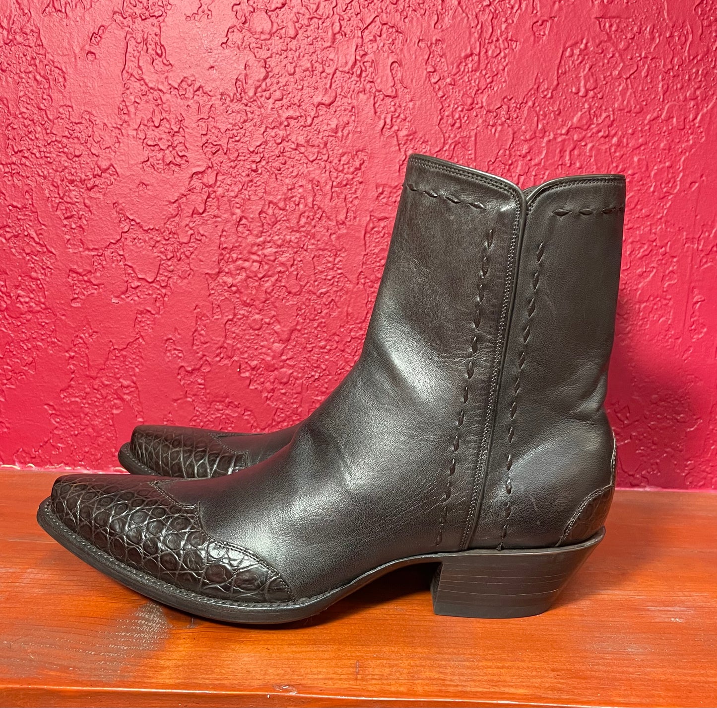 Espresso Cheval and Crocodile Ankle Zip