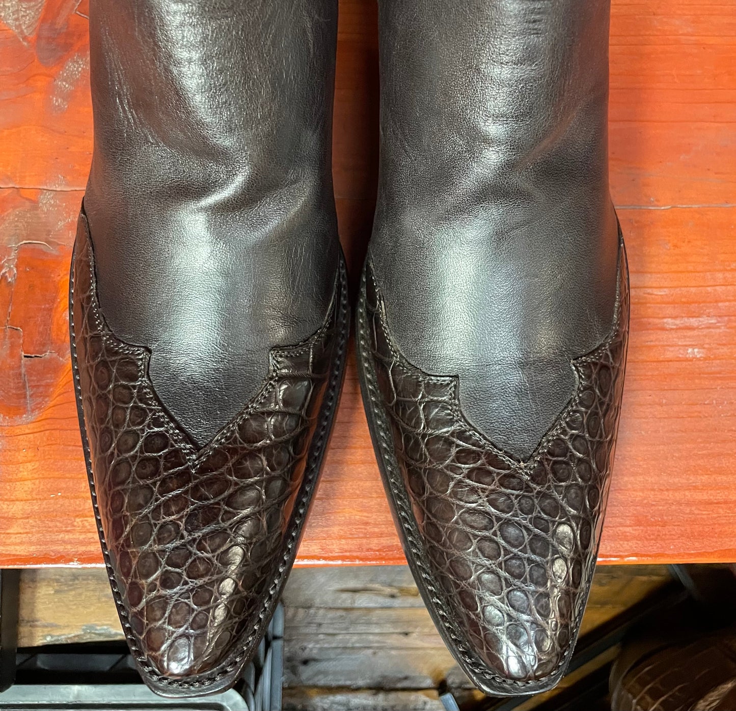 Espresso Cheval and Crocodile Ankle Zip