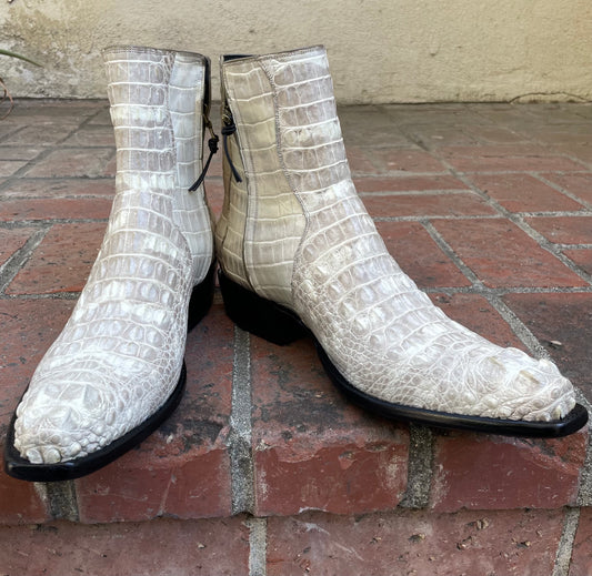 Full Blanc Antiqued Hornback American Alligator Zip