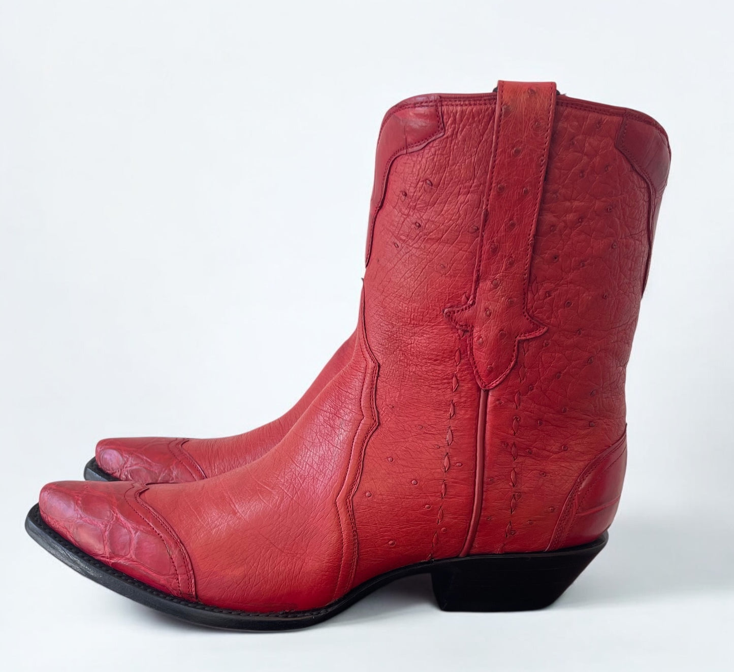 Rouge Smooth Ostrich w/Gator Trim Shorty