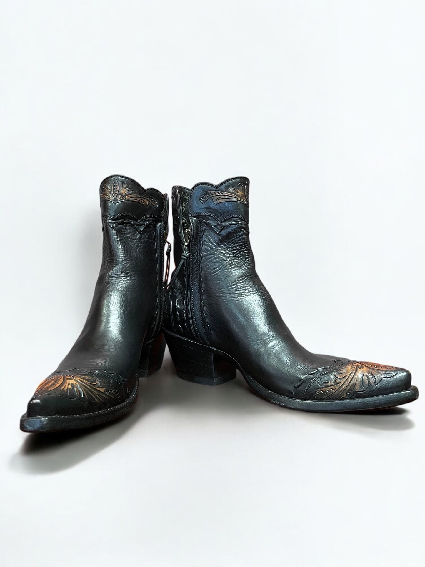 Black Calf With Antiqued Tooling Zip Boot