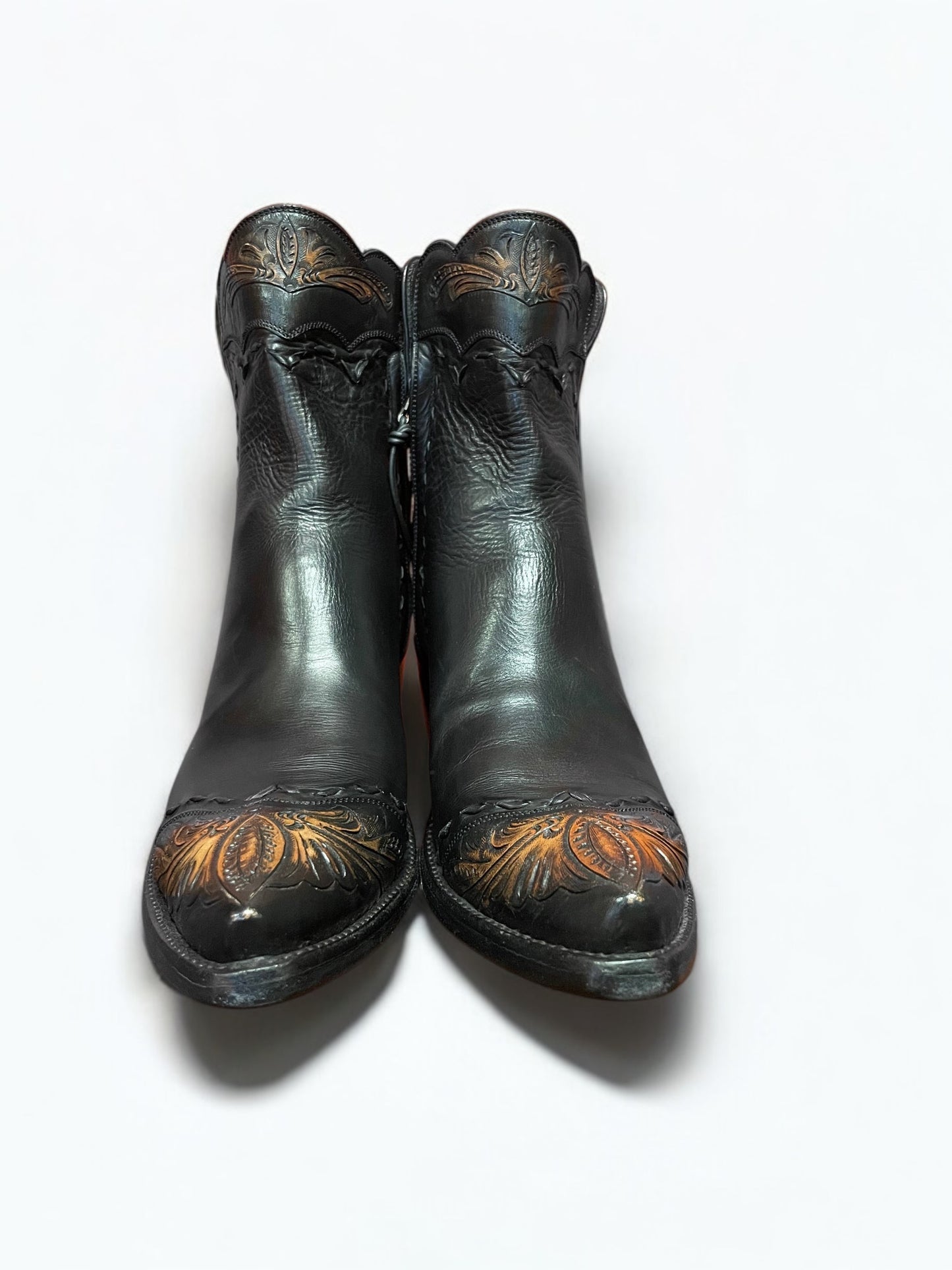 Black Calf With Antiqued Tooling Zip Boot