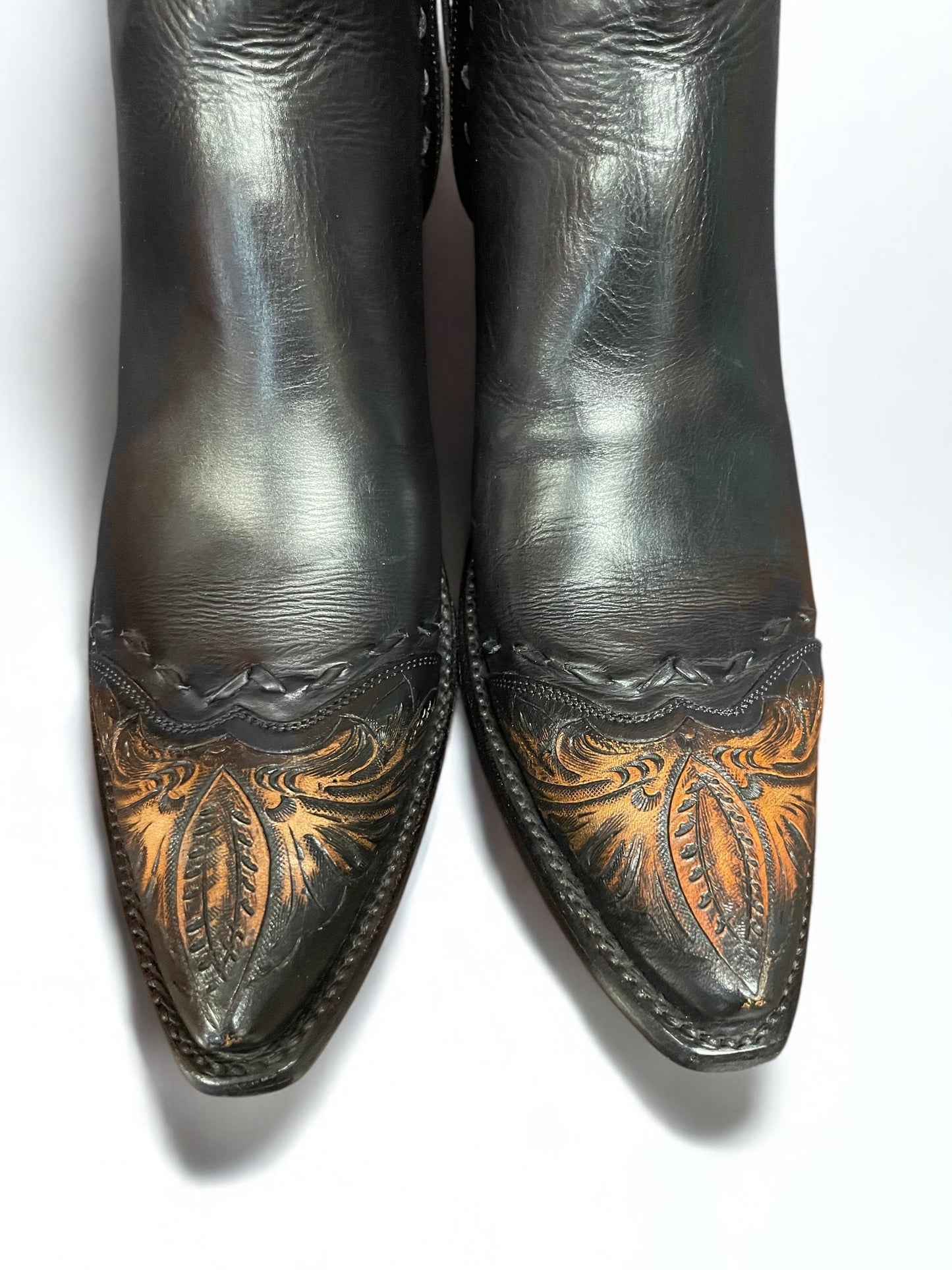 Black Calf With Antiqued Tooling Zip Boot