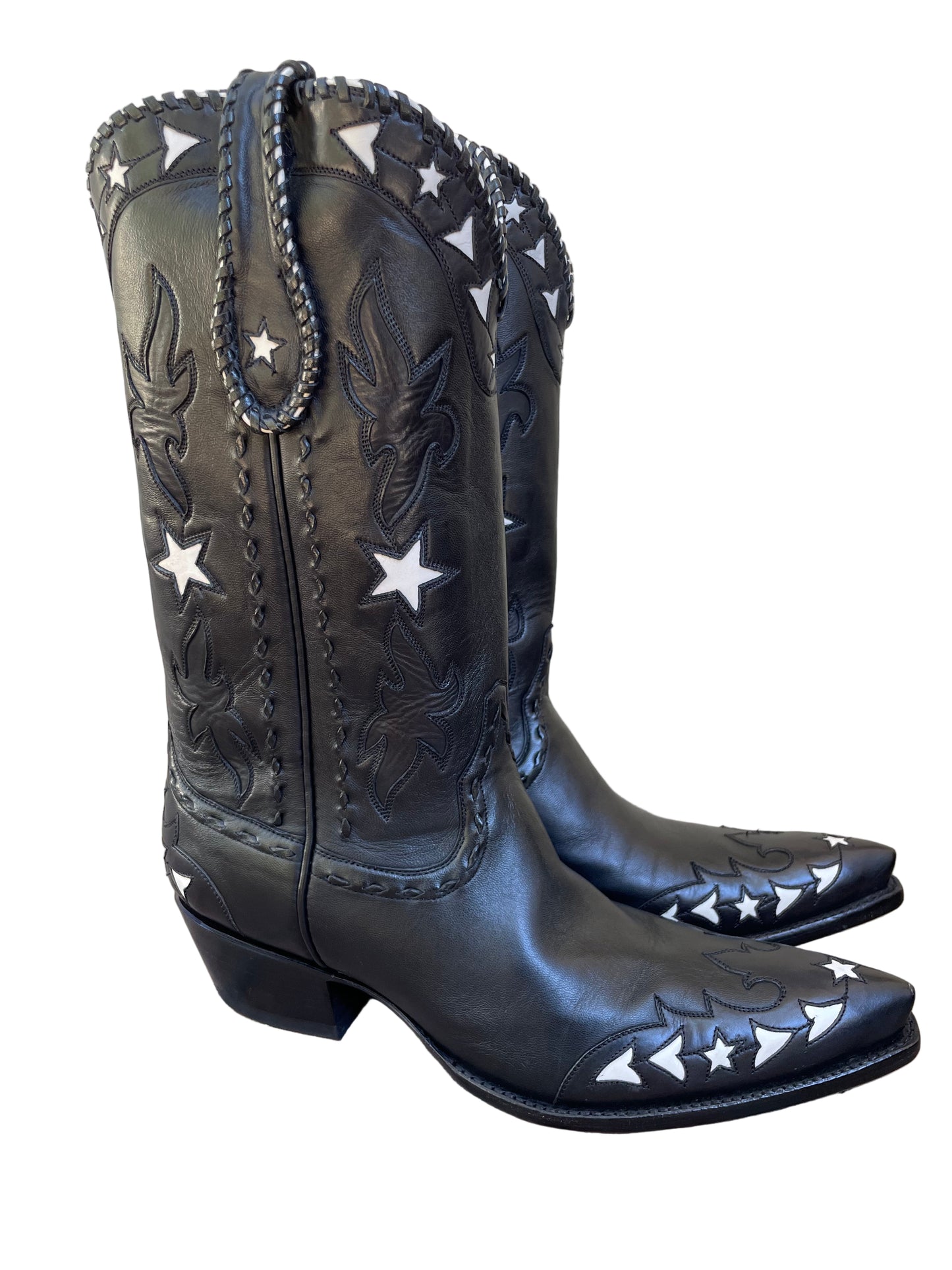 Stars And Arrows Cowboy Boot in Noir and Blanc