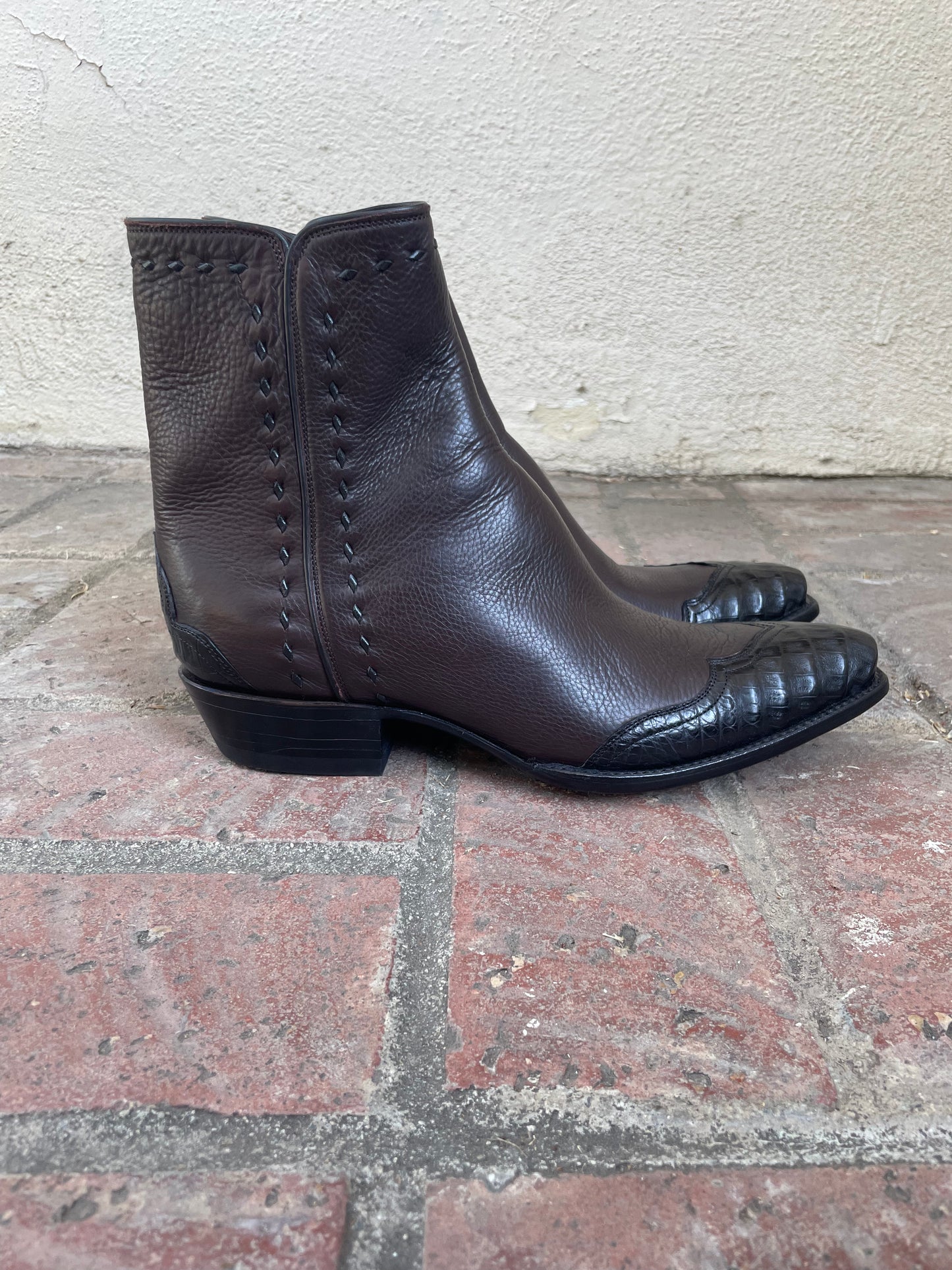 Espresso Calf Et Noir Caiman With Buckstitching Zorro