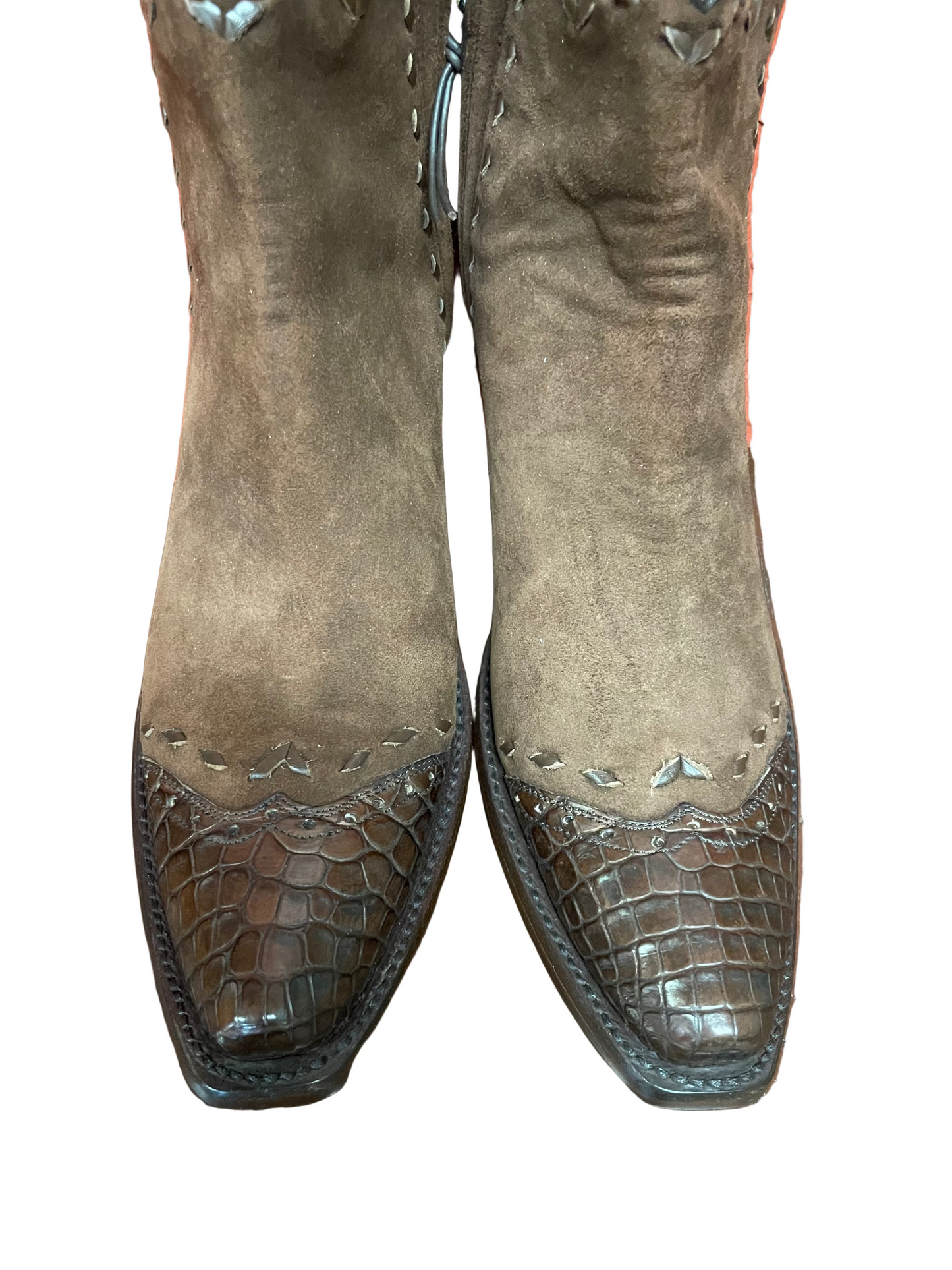 Chèvre Suede with Crocodile Trim Zip in Chocolate