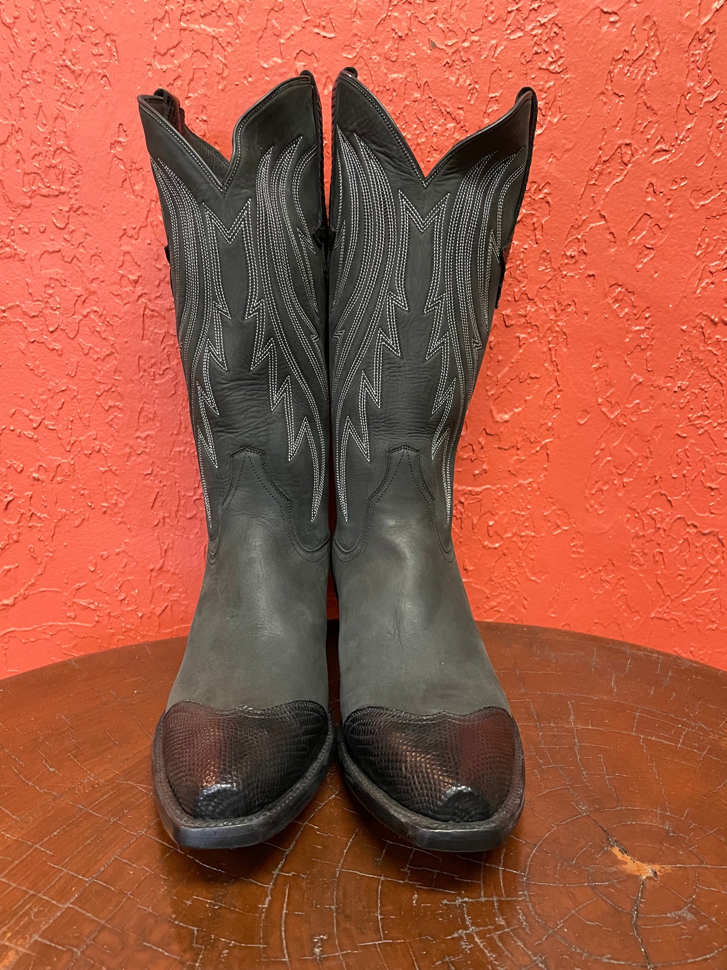 Nubuck Et Lizard Noir Cowboy