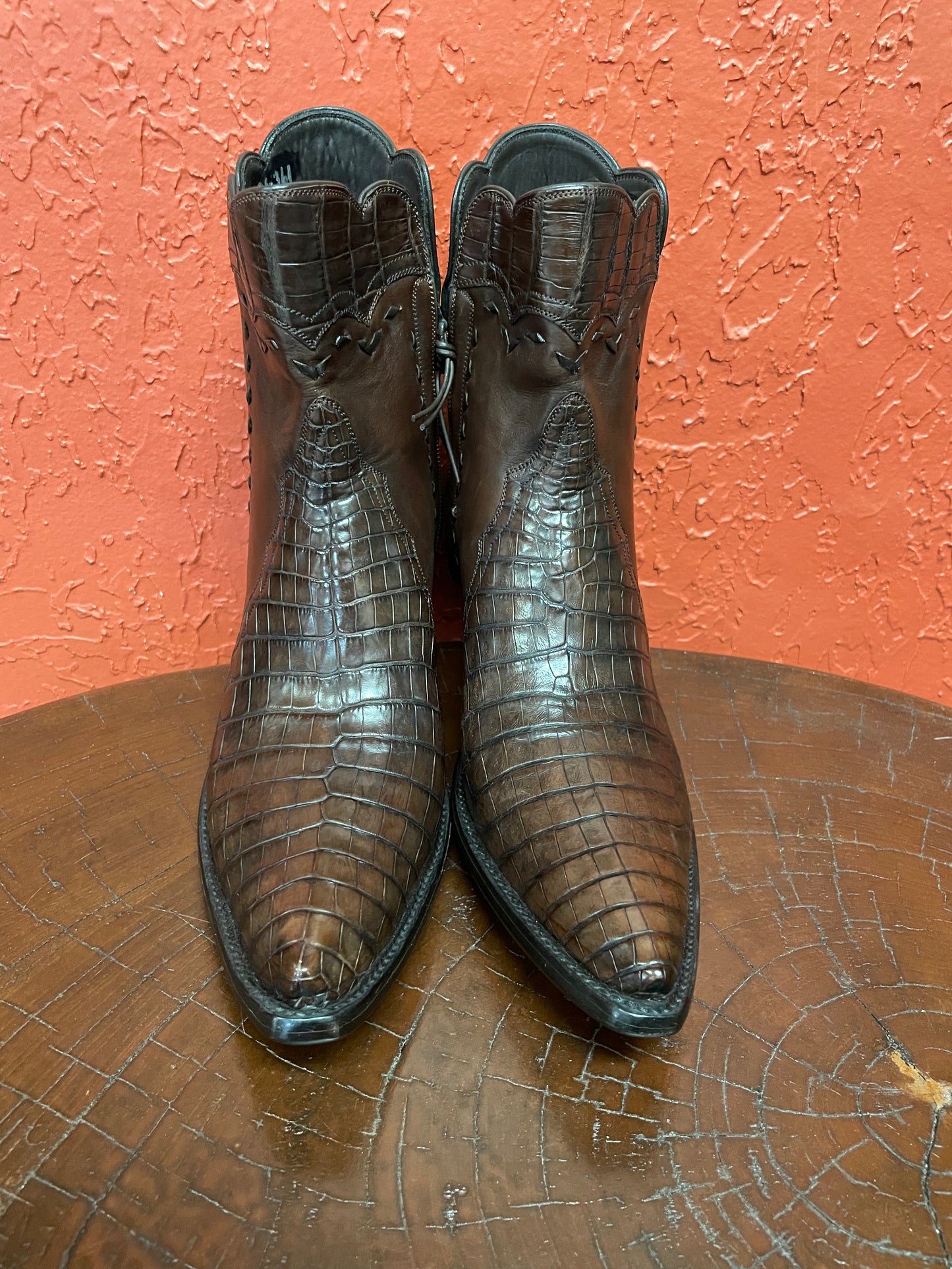 Nile Crocodile with Italian Calf Zip in Sport Rust