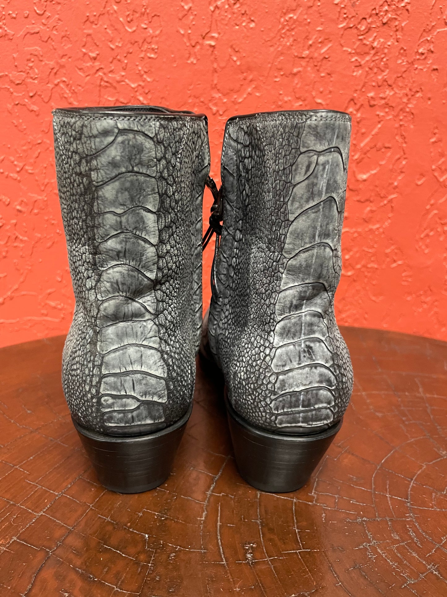 Smoke Nubuck Ostrich Leg Zip