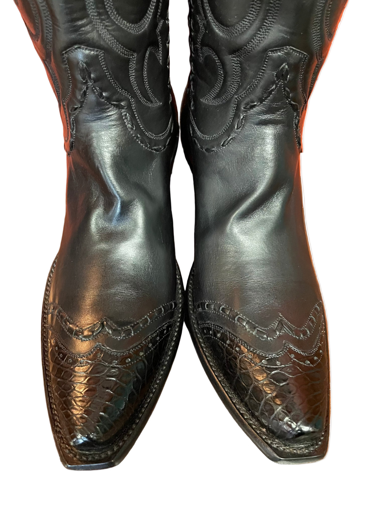 Men’s Calfskin With Alligator Trim Western in Noir