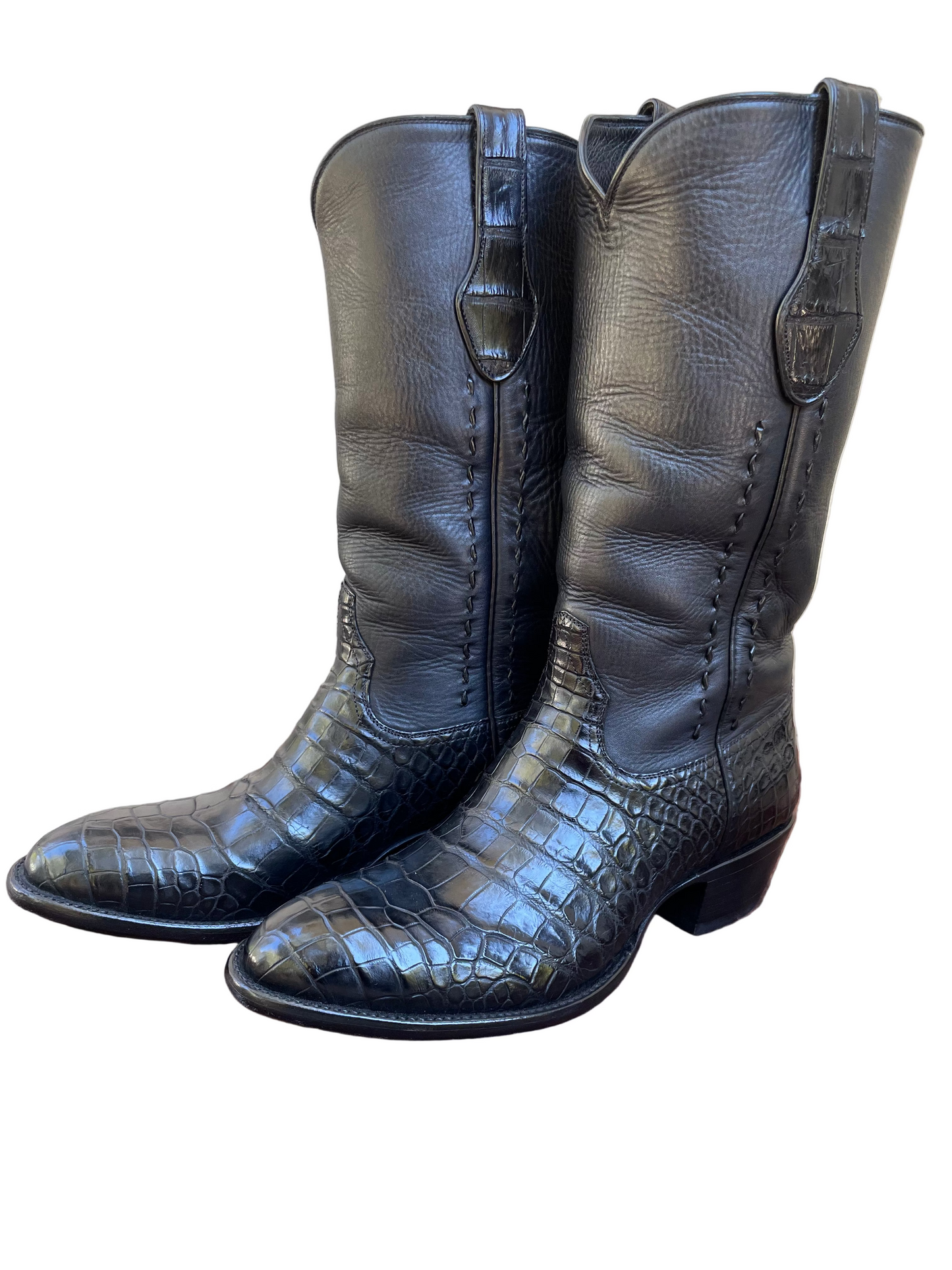 American Alligator Belly with Calfskin Cowboy in Noir