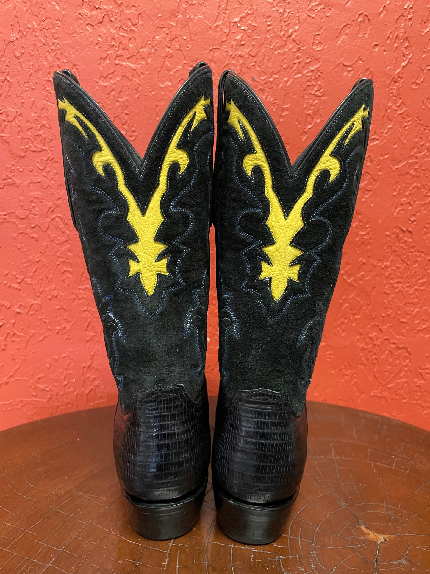 Teju Lizard Noir Et Noir Roughout Cowboy Boot