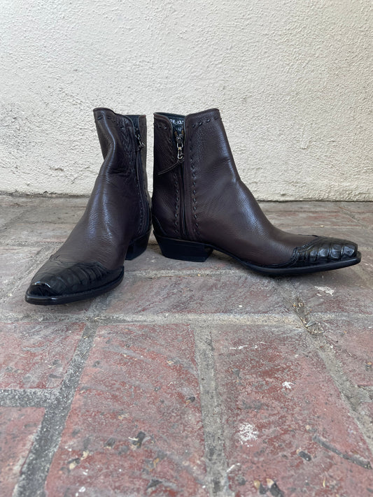 Espresso Calf Et Noir Caiman With Buckstitching Zorro