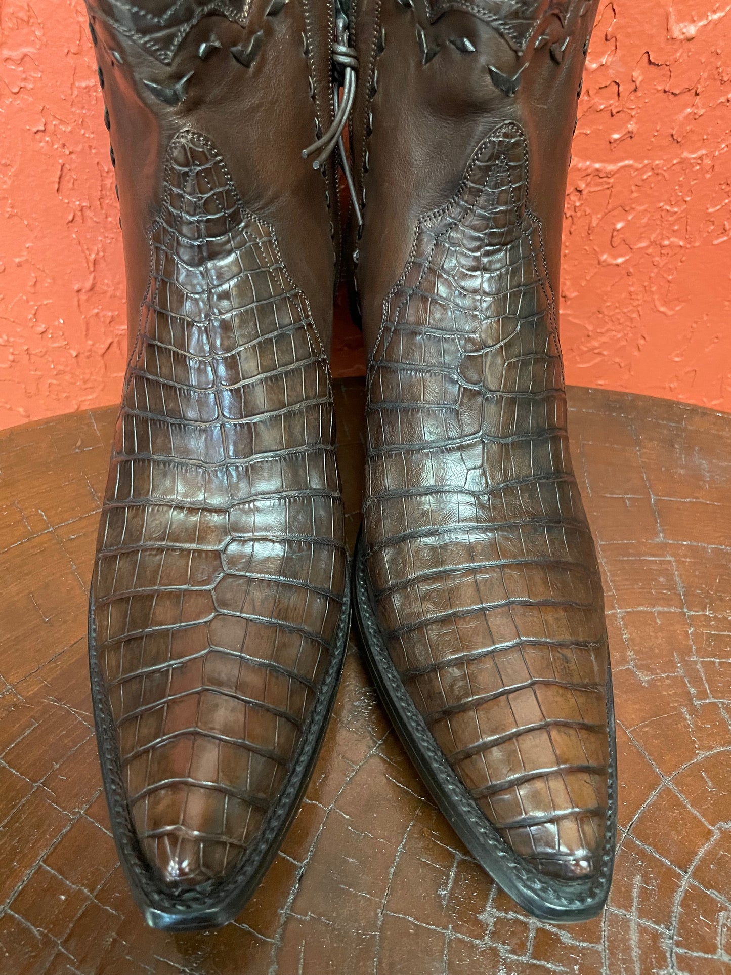 Nile Crocodile with Italian Calf Zip in Sport Rust