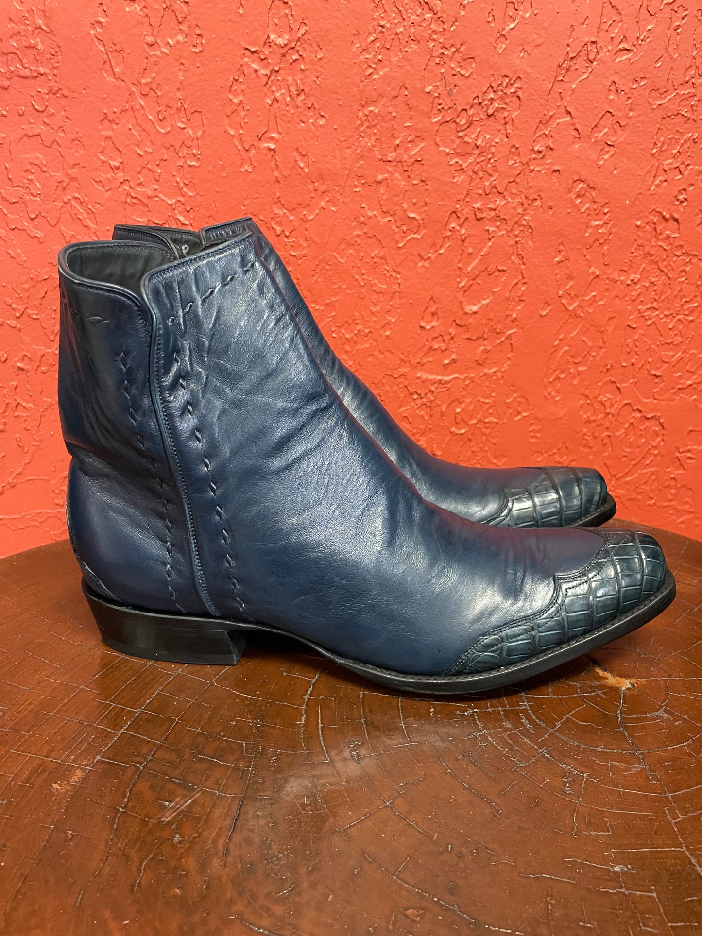 Calfskin With Gator Zip Boot in Navy