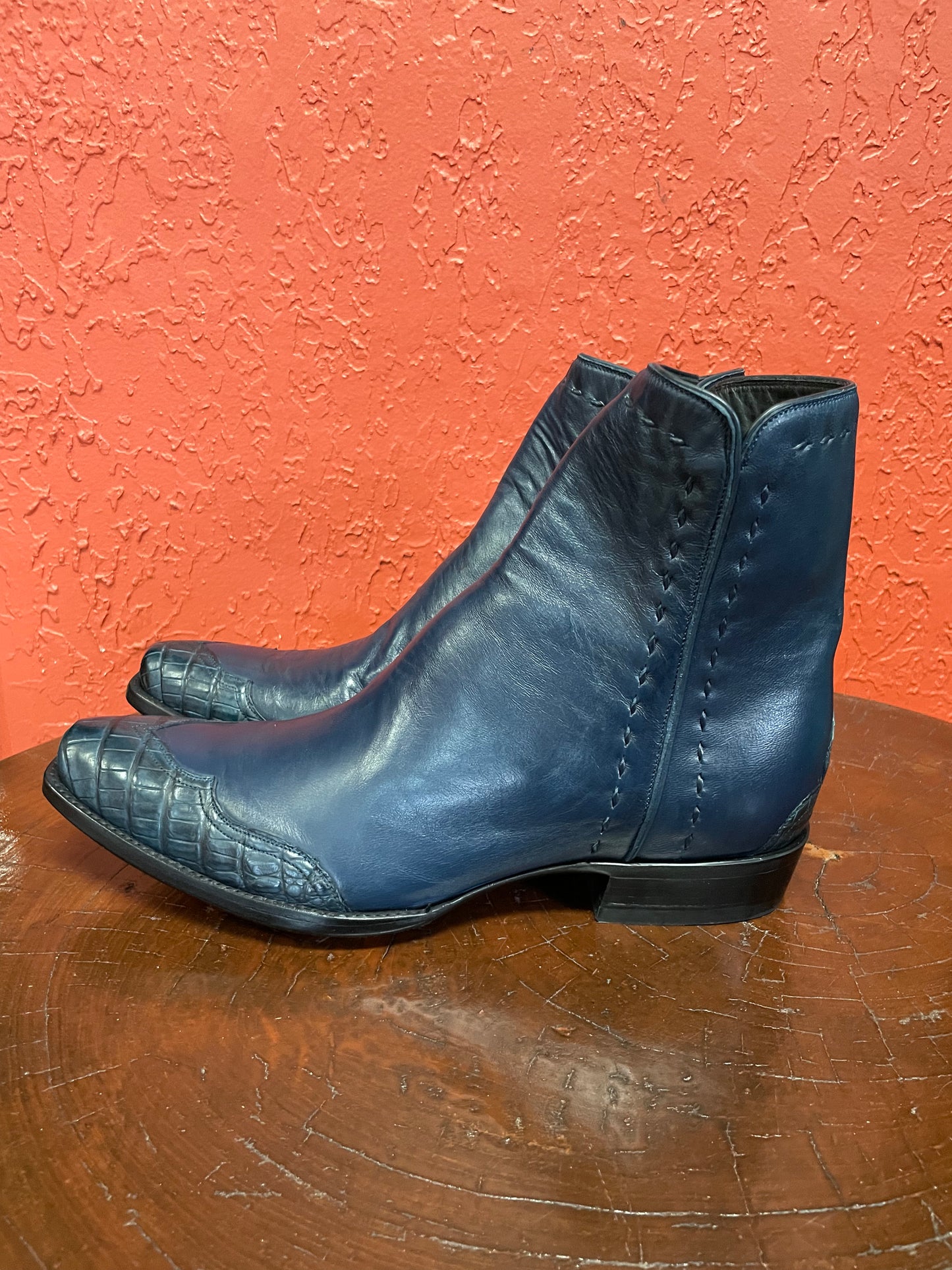 Calfskin With Gator Zip Boot in Navy