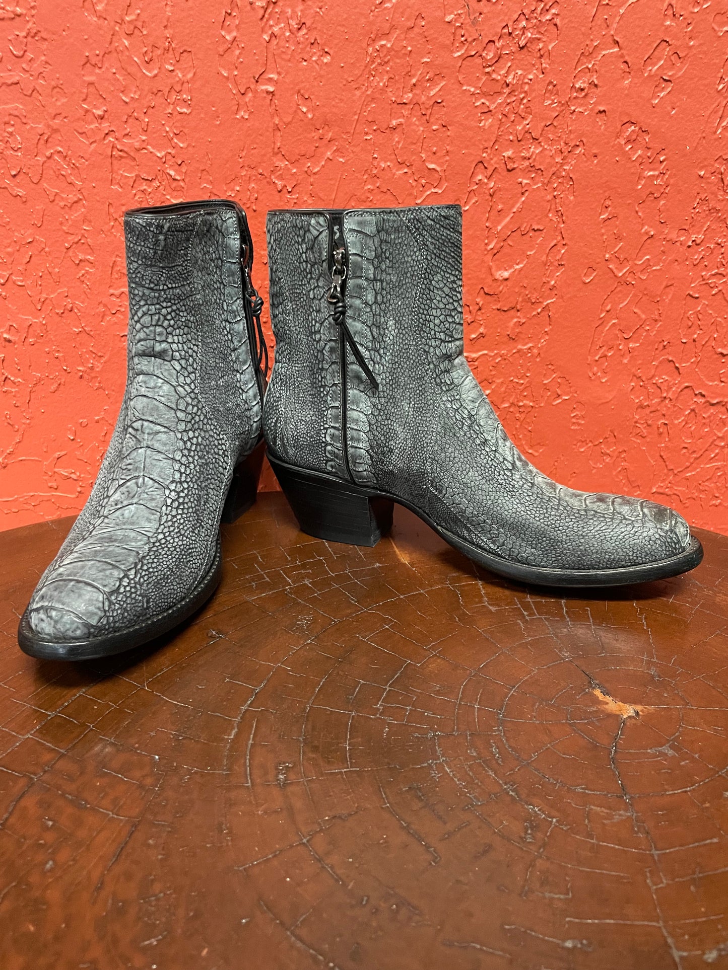 Smoke Nubuck Ostrich Leg Zip