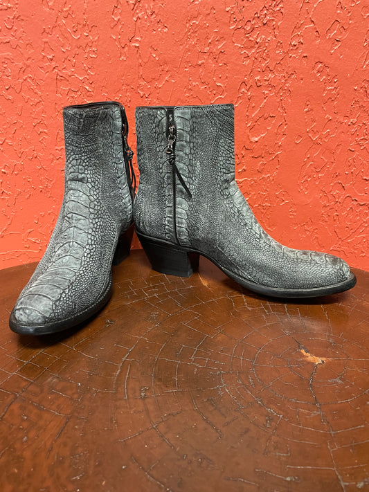 Smoke Nubuck Ostrich Leg Zip