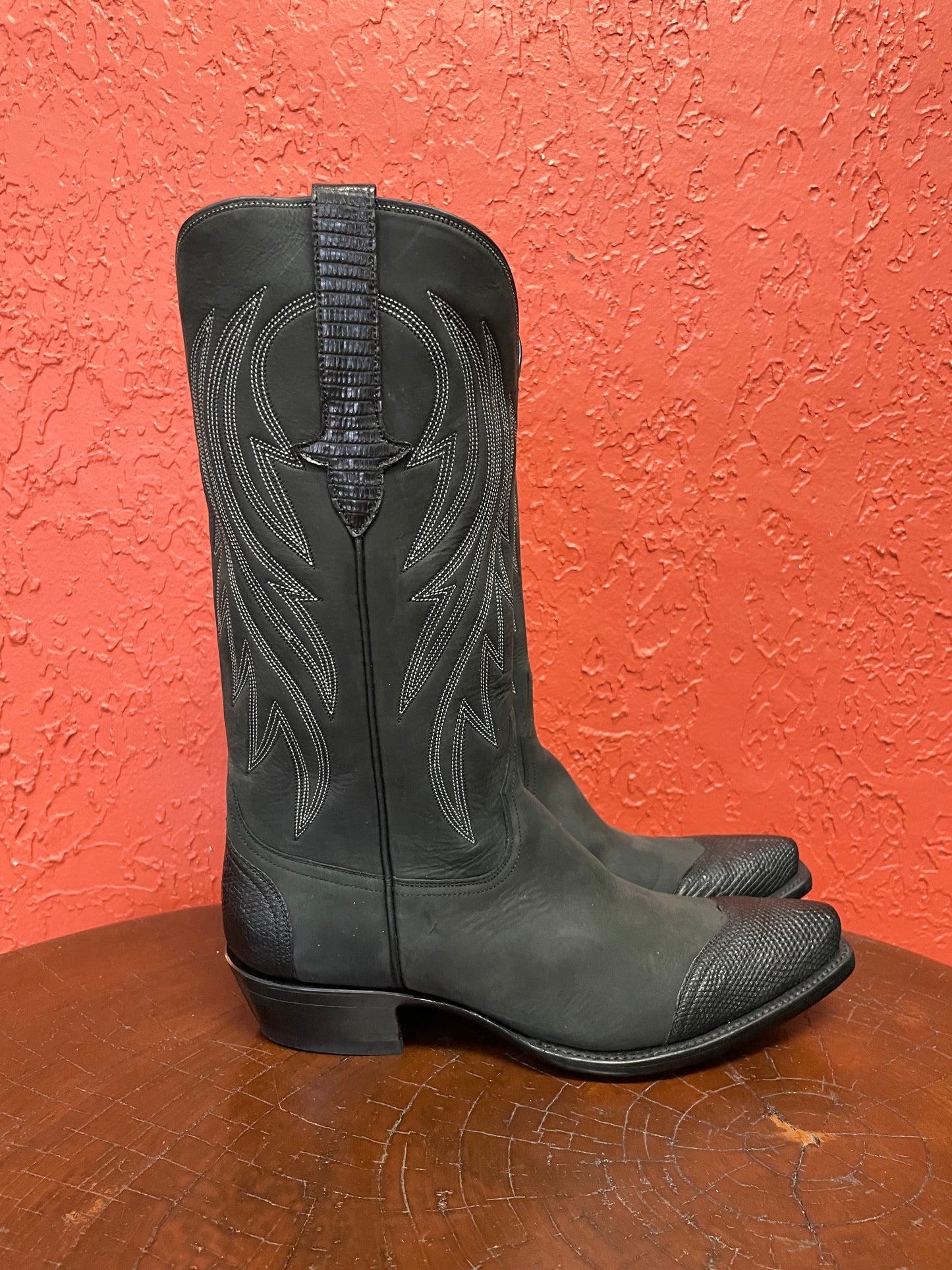 Nubuck Et Lizard Noir Cowboy