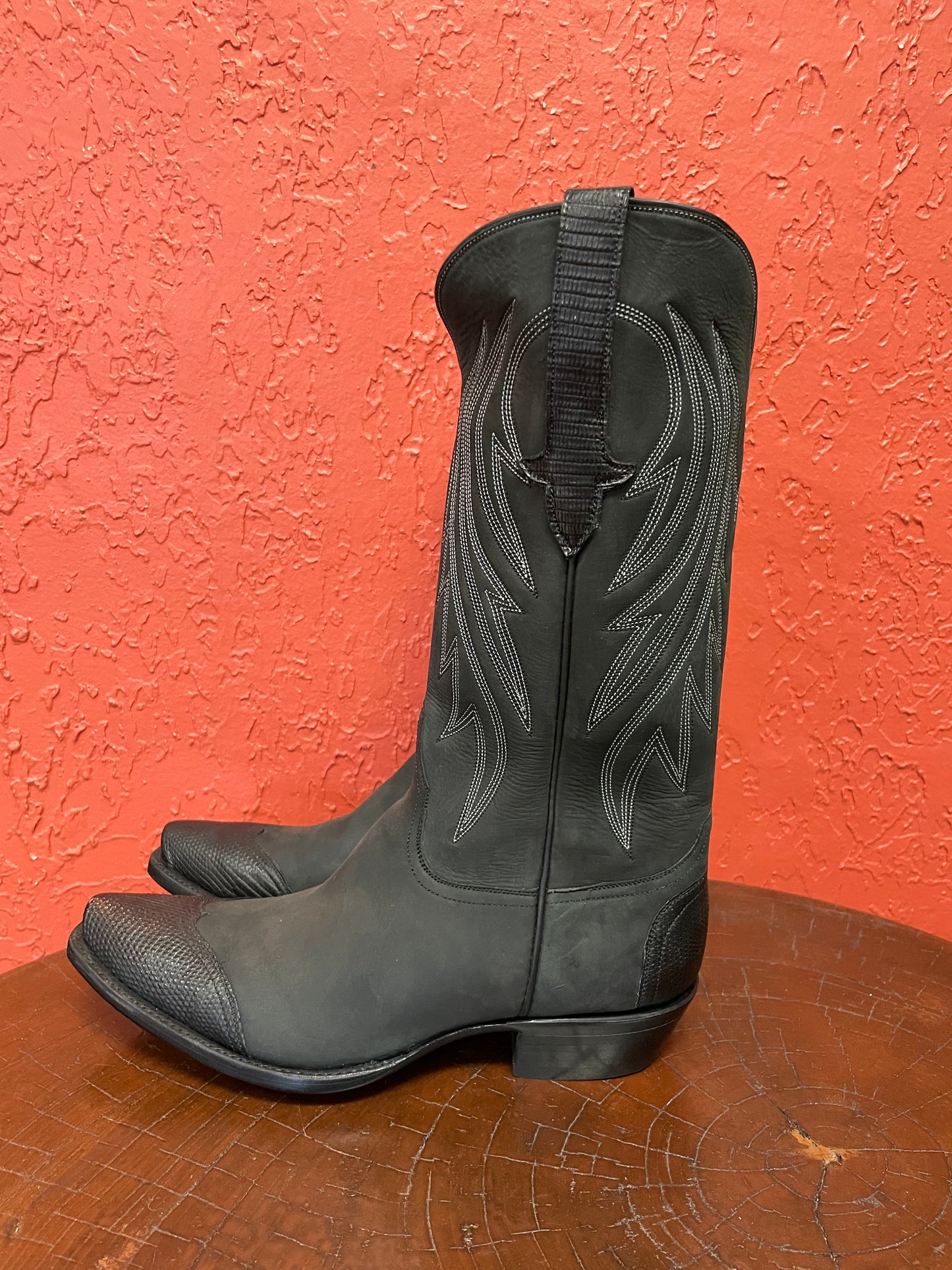 Nubuck Et Lizard Noir Cowboy