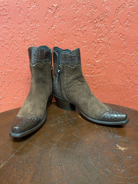 Espresso Chèvre Suede Et Crocodile Trim Zorro