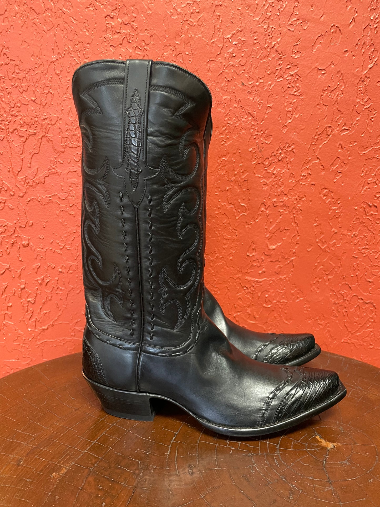 Homme Calfskin Noir With Alligator Trim Western