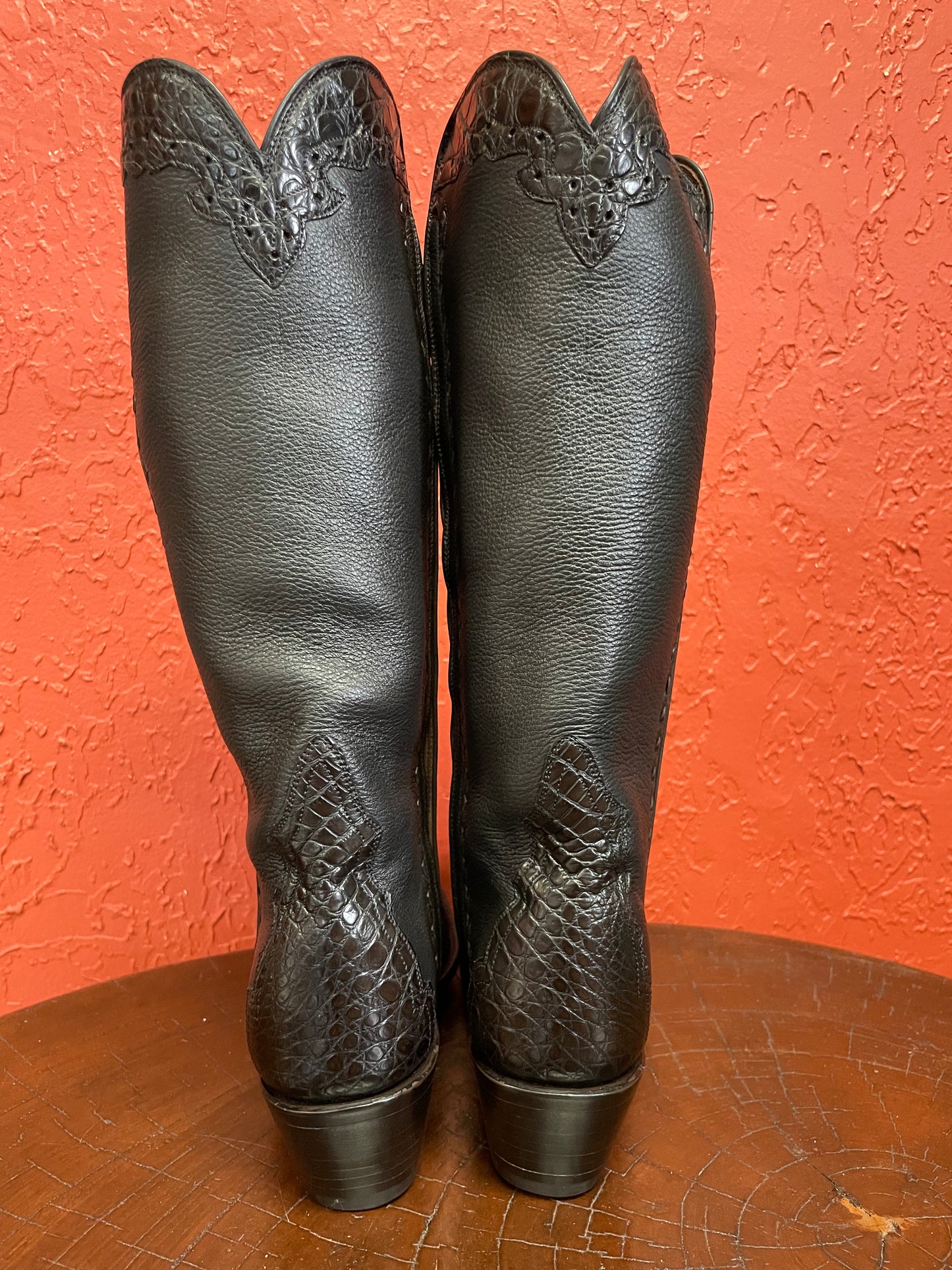 Tall Zip in Espresso Caiman Crocodile With Calf