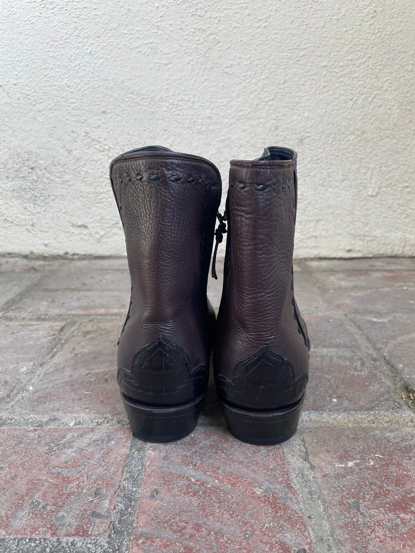 Espresso Calf Et Noir Caiman With Buckstitching Zorro