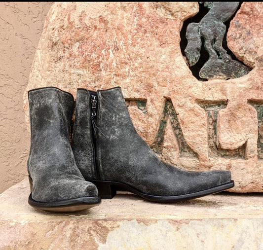 Aged Grey Lambsuede Zip Boot