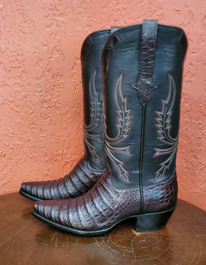 Caiman Belly with Calfskin Cowboy in Espresso