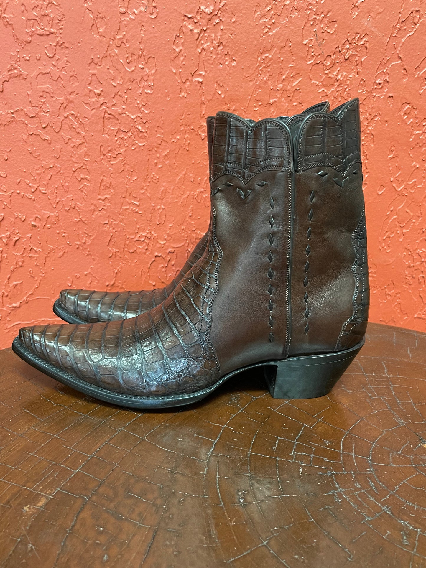 Nile Crocodile with Italian Calf Zip in Sport Rust