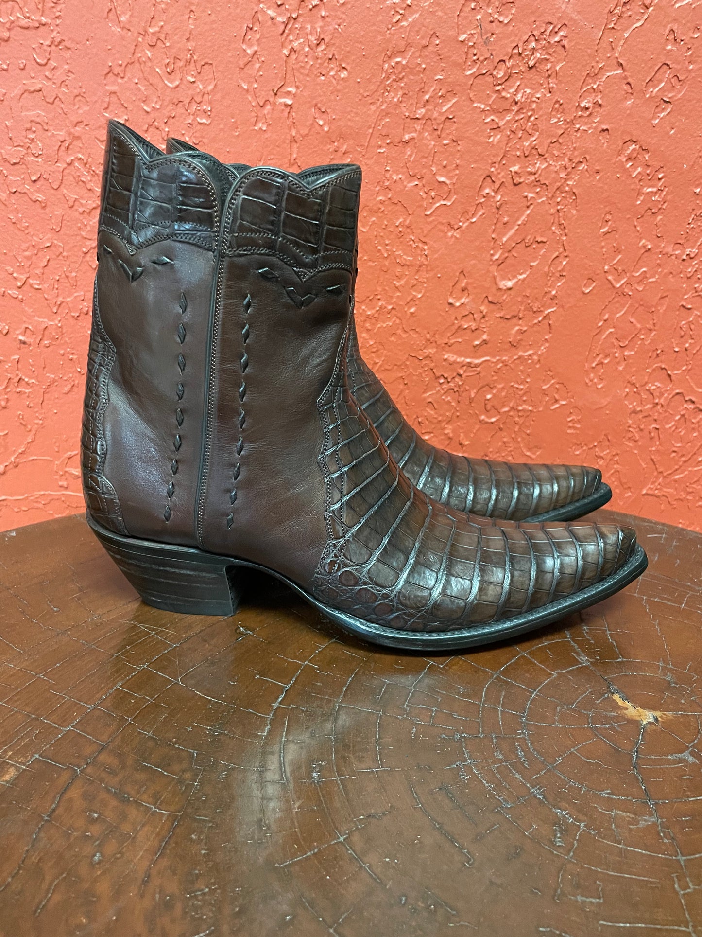 Nile Crocodile with Italian Calf Zip in Sport Rust