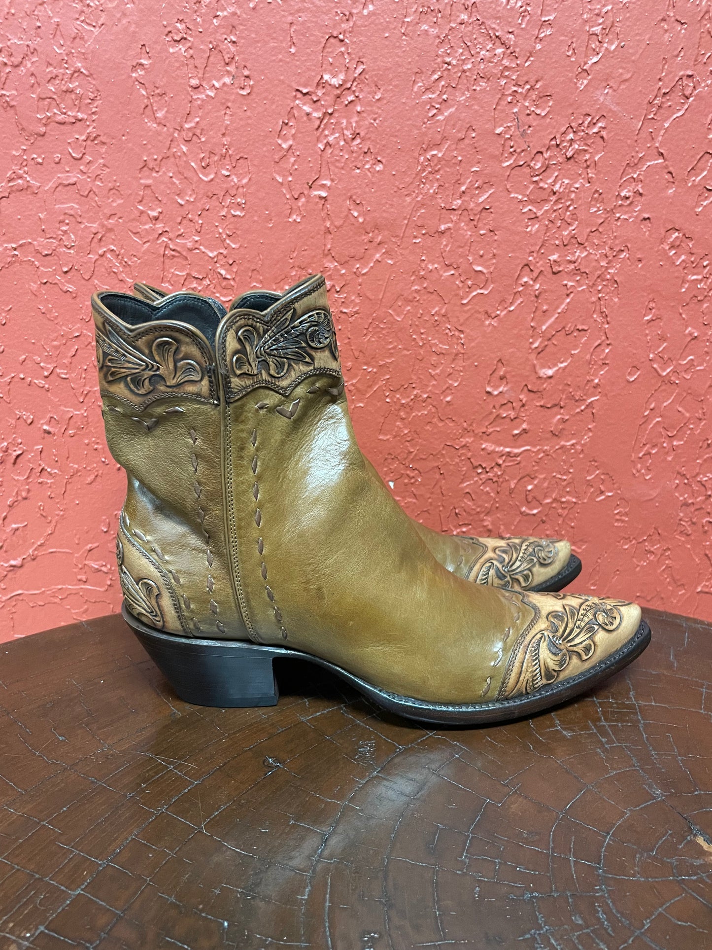 Butterscotch Cheval Et Handtooled Trim Zip Boot