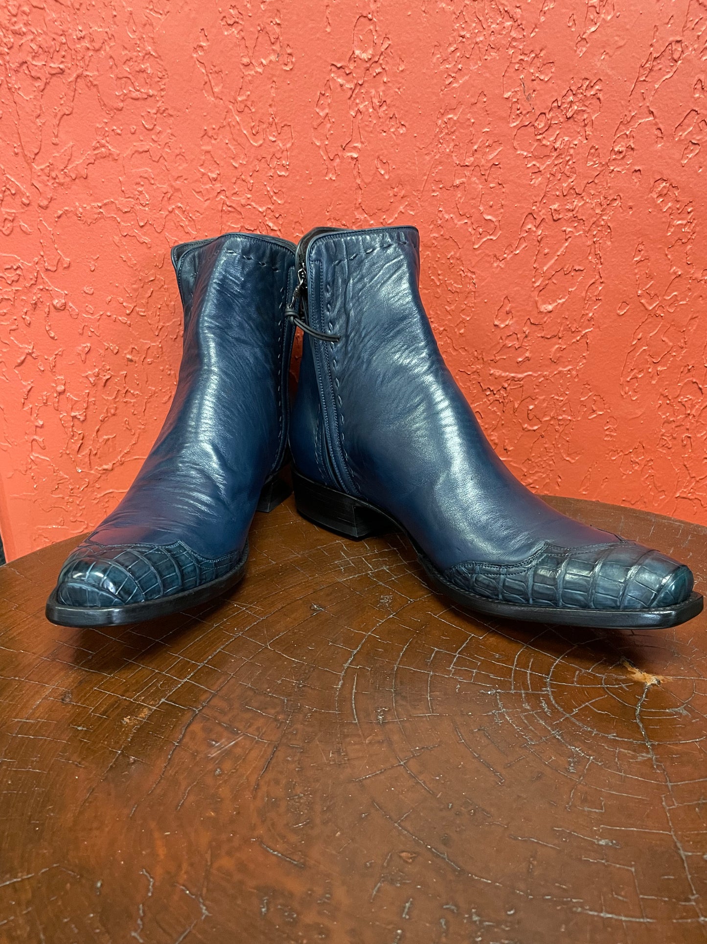 Calfskin With Gator Zip Boot in Navy