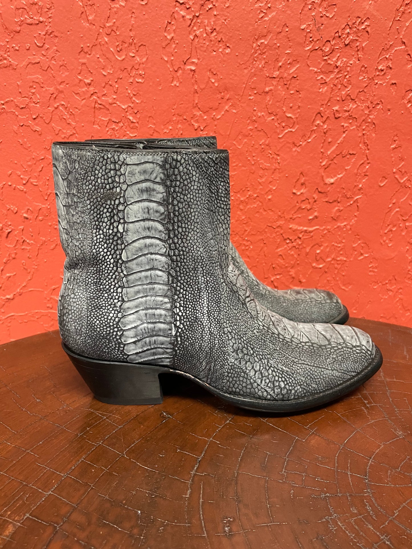 Smoke Nubuck Ostrich Leg Zip