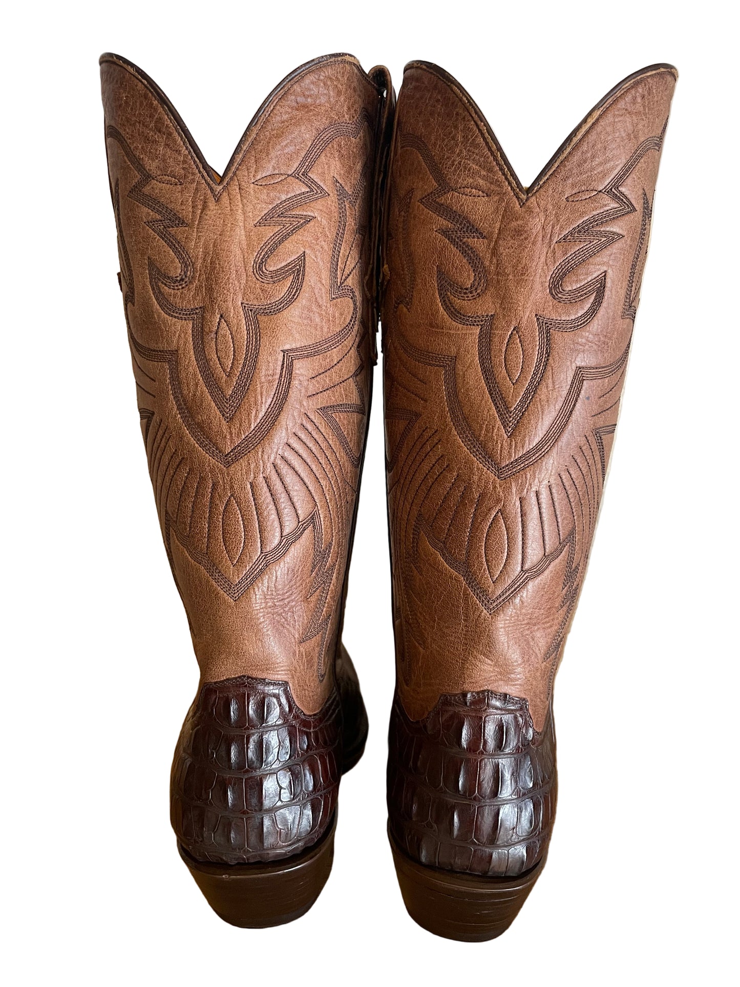 Hornback American Alligator Tails Cowboy in Chocolate and Tan