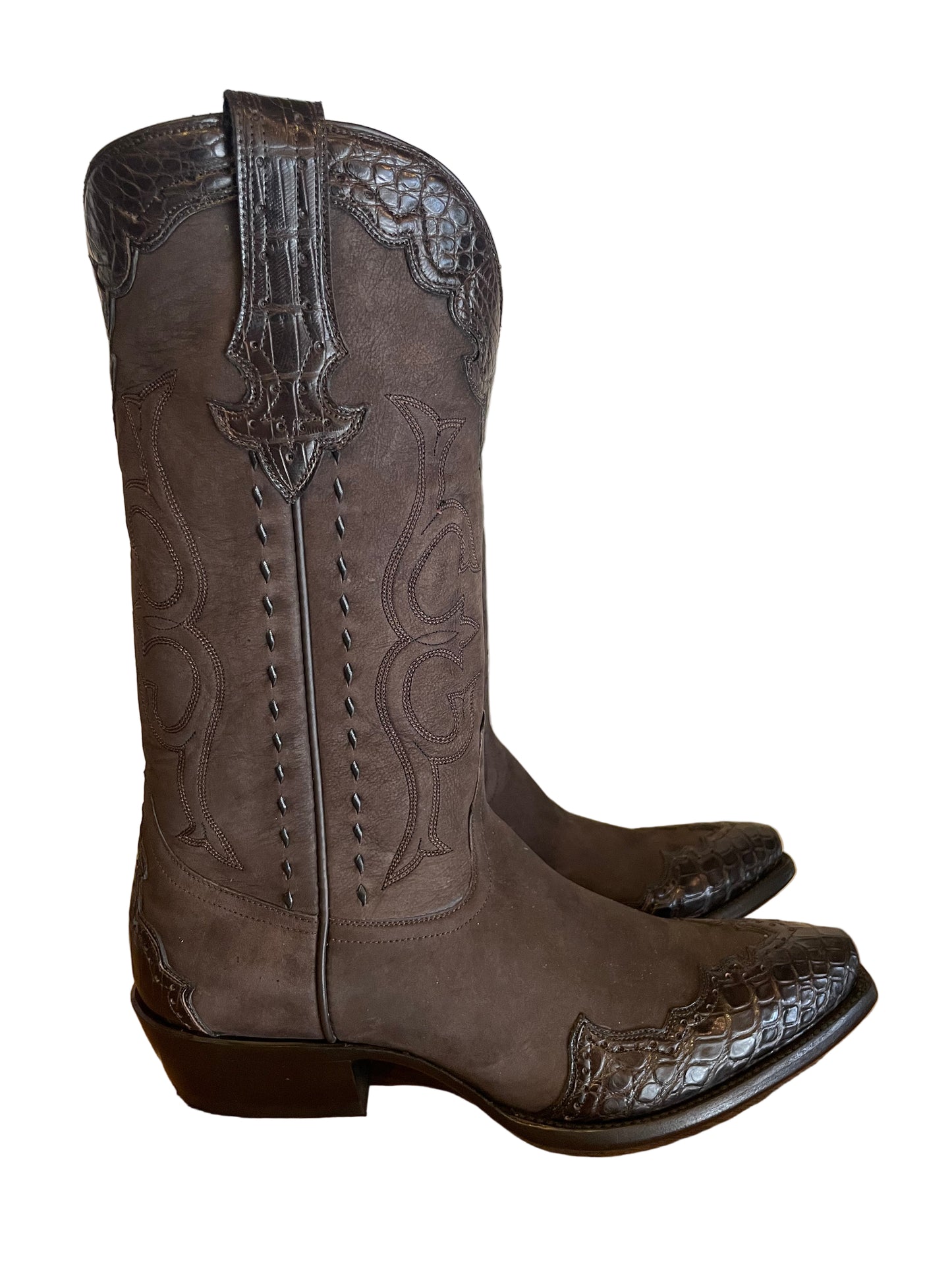 Nubuck with “Majestic” Crocodile Trim Cowboy in Espresso