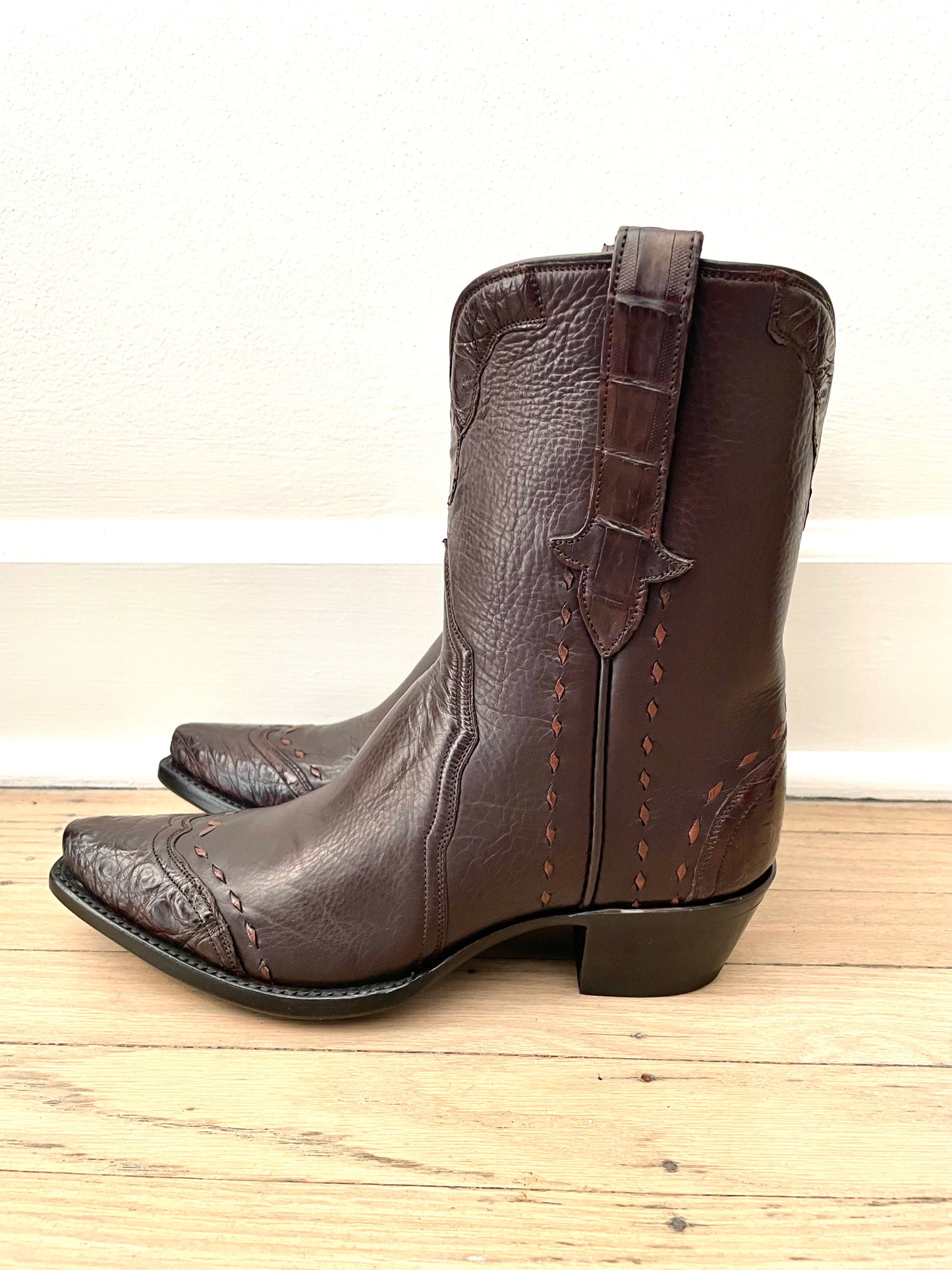 Italian Calf With Caiman Trim Shorty in Dark Chocolate