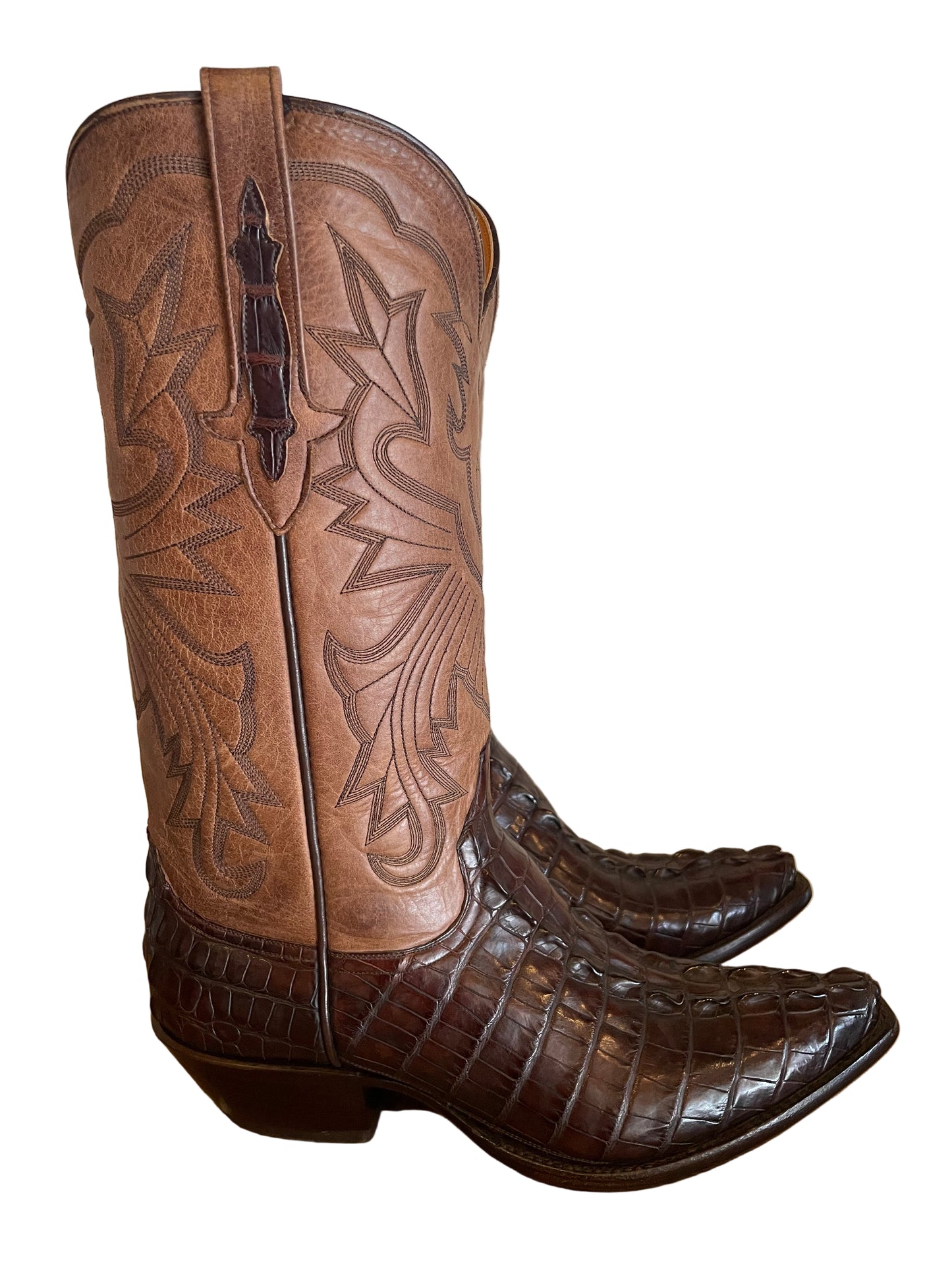 Hornback American Alligator Tails Cowboy in Chocolate and Tan