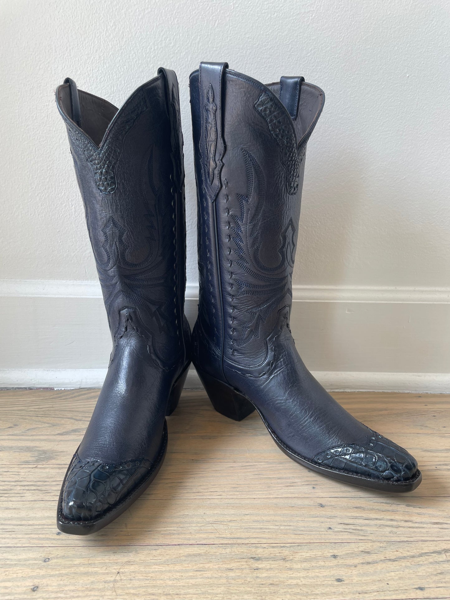 Navy Calfskin with Gator Trim Cowgirl Boot