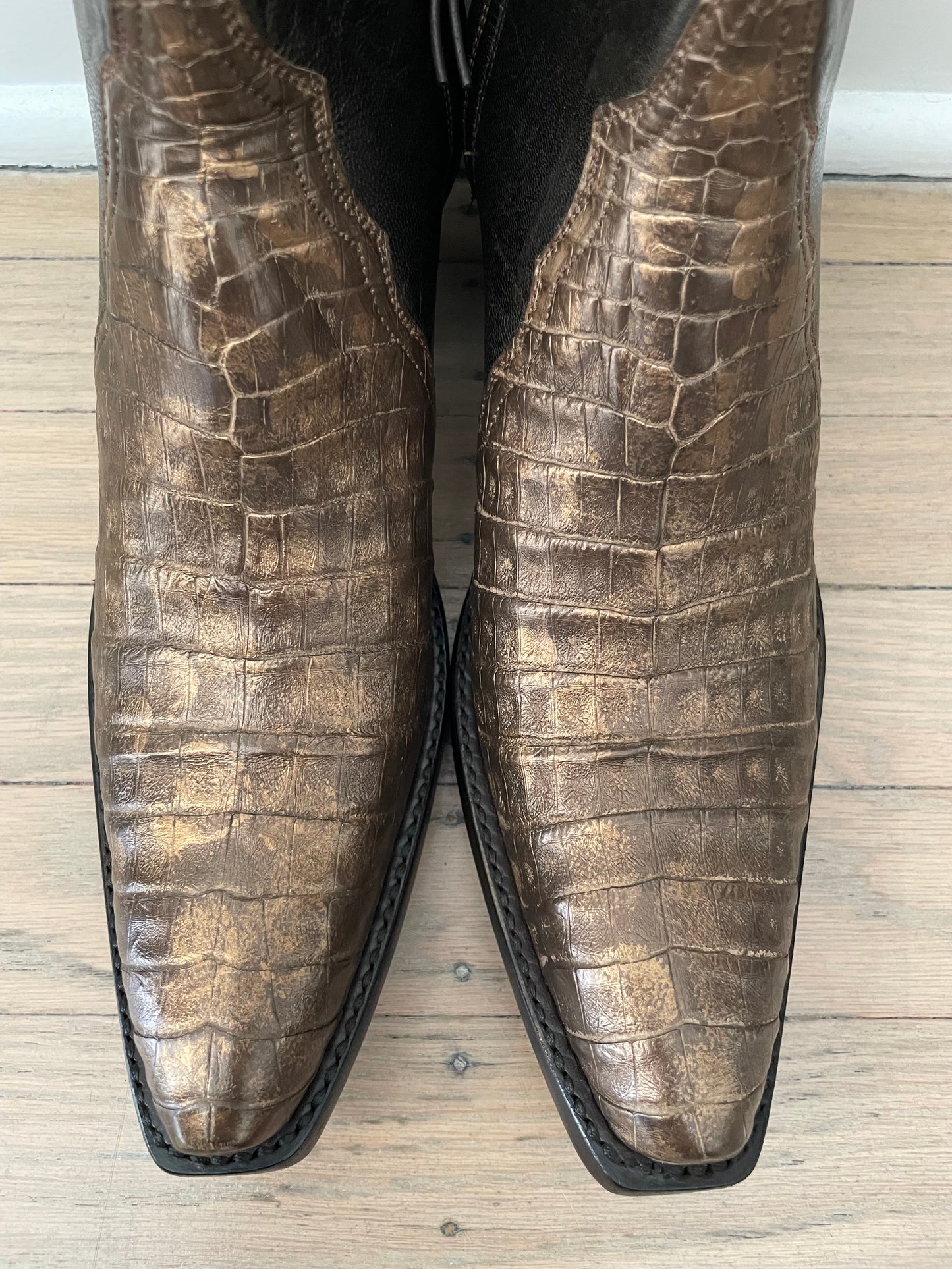 Gold Washed Caiman Belly with “Goblin” Goatskin Zip