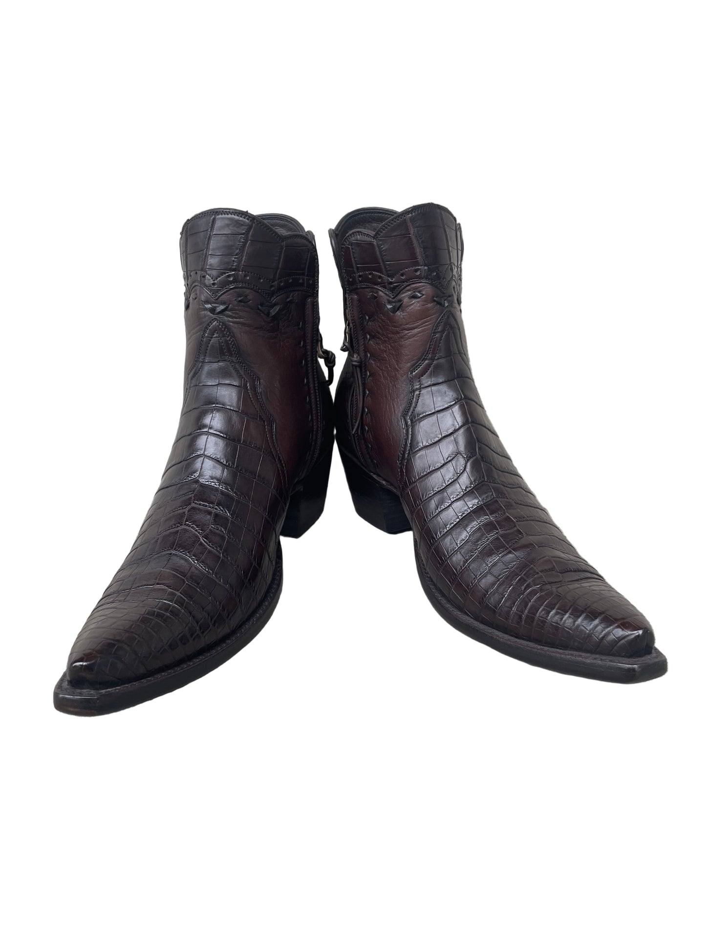 Crocodile and Calf Gallegos Zip in Espresso and Bourbon