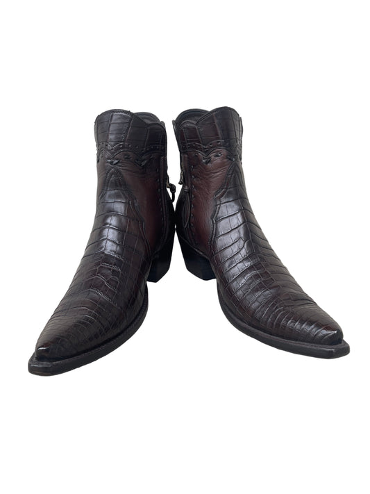 Crocodile and Calf Gallegos Zip in Espresso and Bourbon