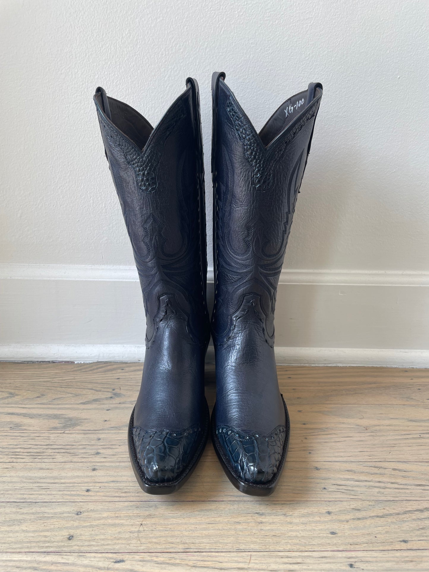 Navy Calfskin with Gator Trim Cowgirl Boot