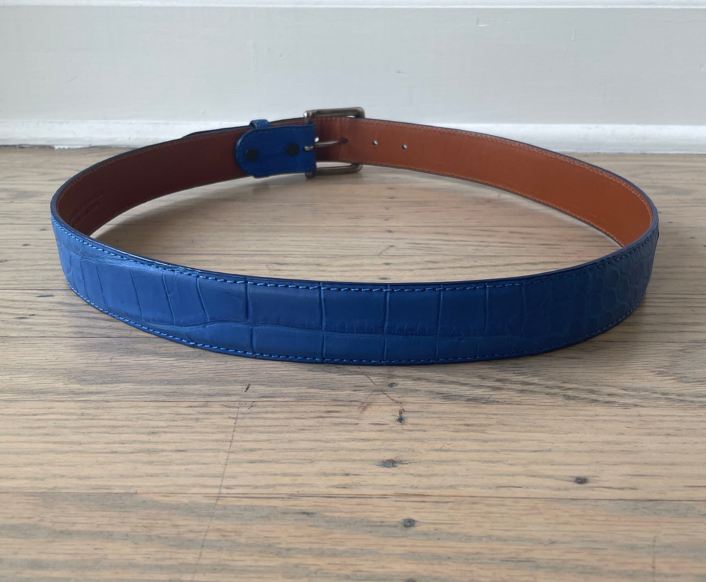 Electric Blue American Alligator Belly Belt