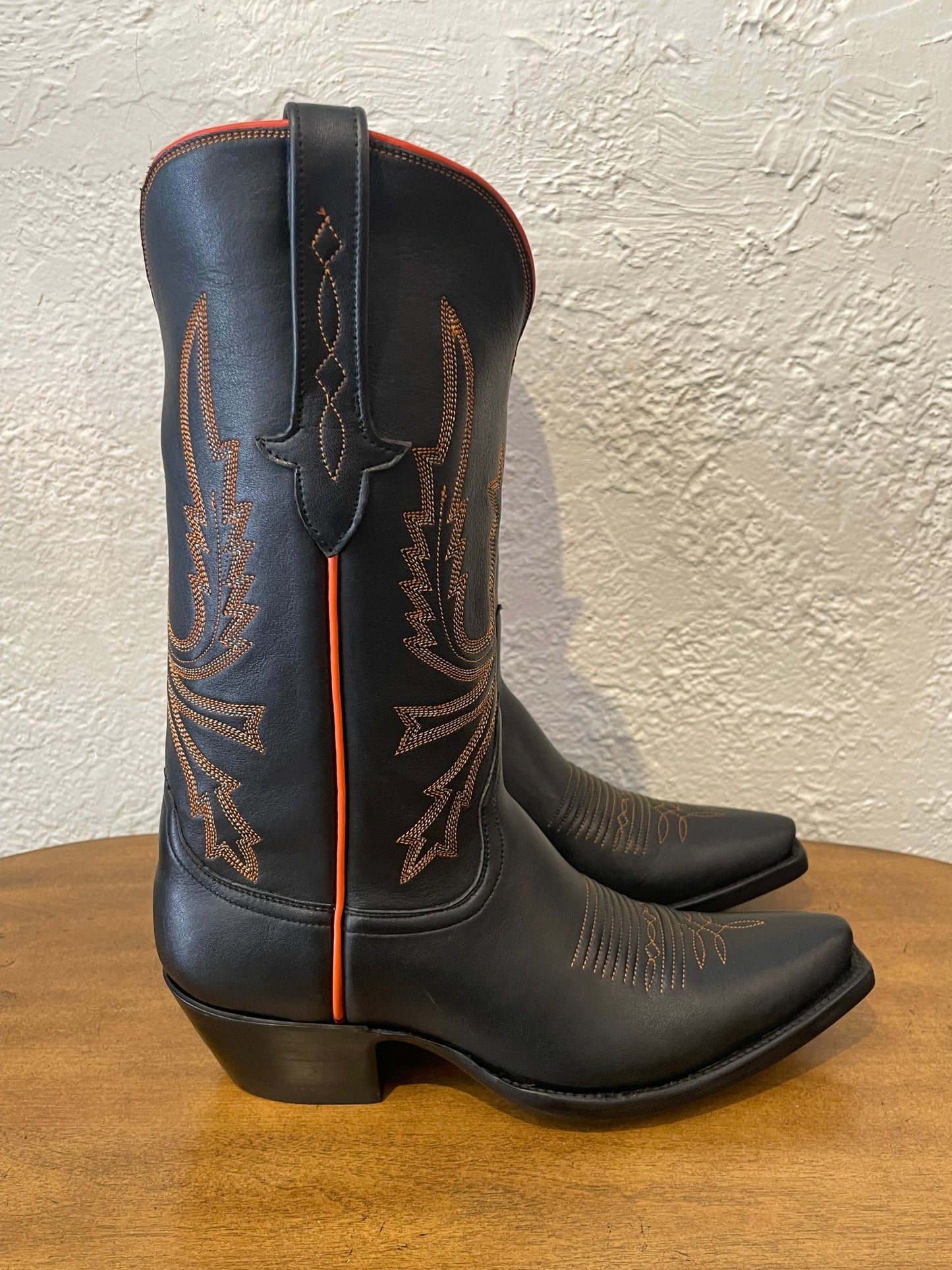Calfskin Cowgirl in Noir w/ Orange